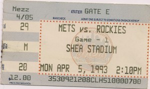 1993 Mets Opening Day stub