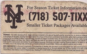Mets 1997 ticket stub back