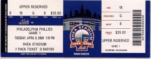 2008 Mets Opening Day Ticket