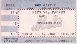 Mets 2000 Opening Day ticket