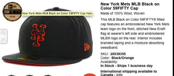 black with hollow orange NY mets cap