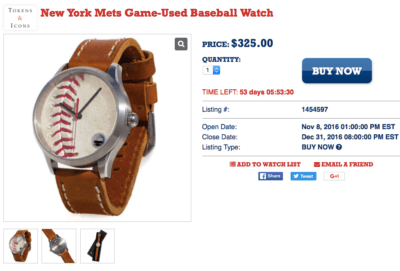 mets game used baseball watch