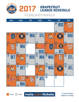 Mets 2017 spring training schedule