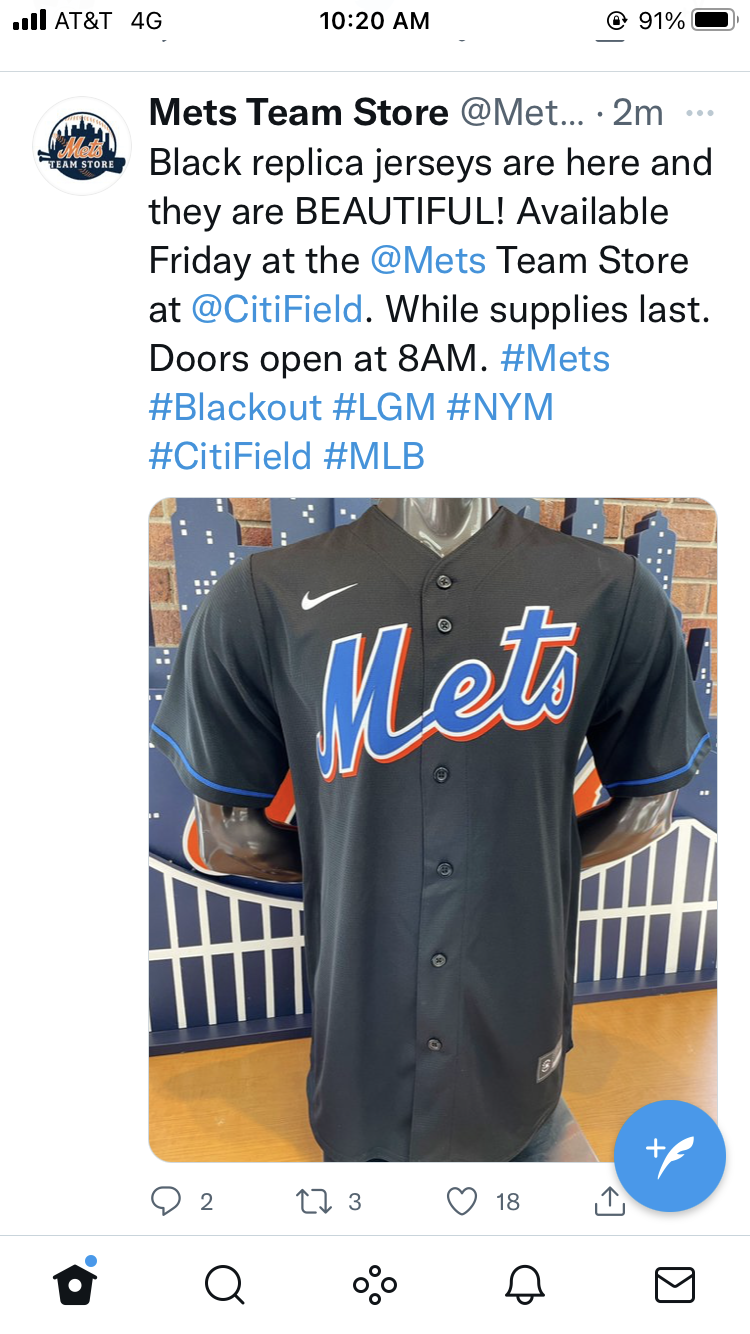 Mets Store will have hideous black jerseys on Friday - The Mets Police
