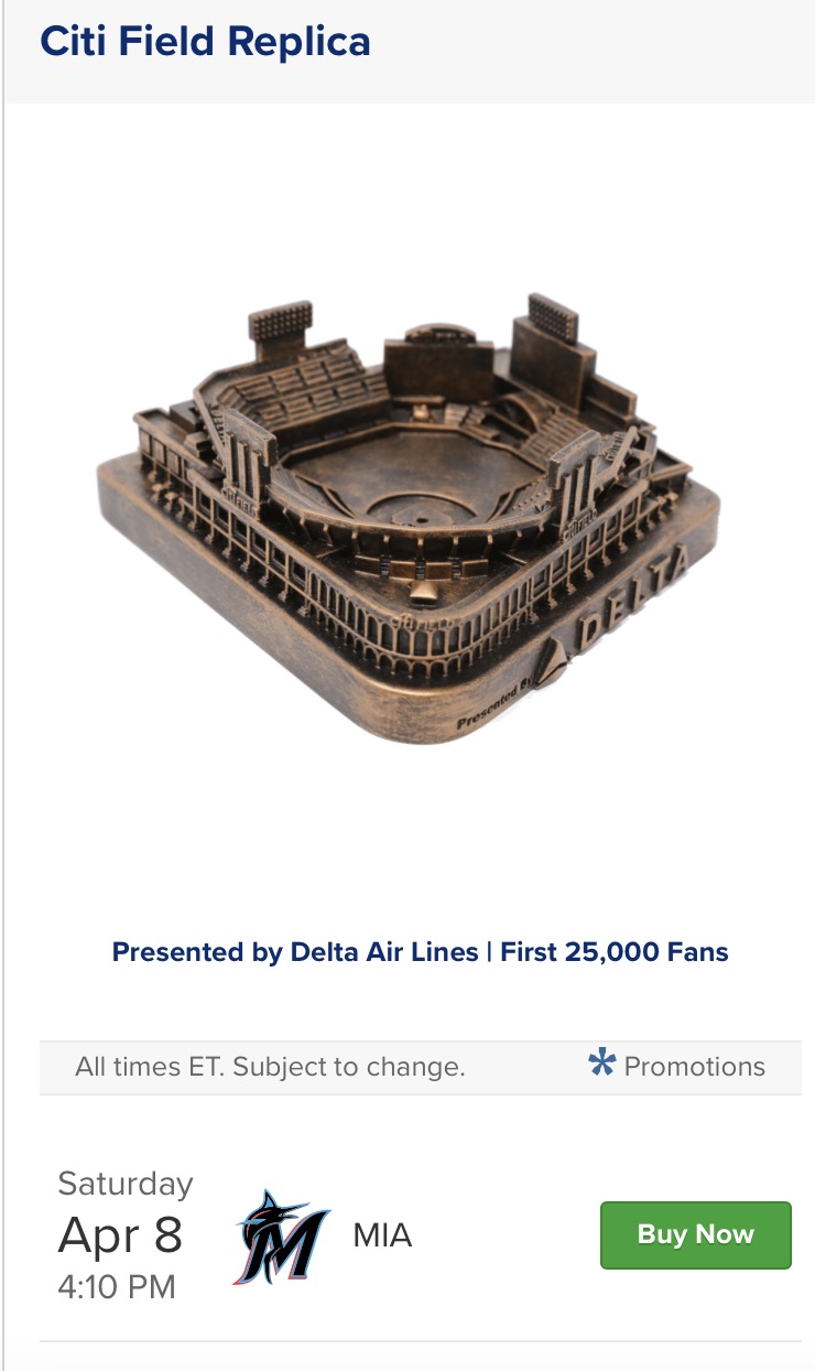 April 8, 2023 New York Mets - Citi Field Replica - Stadium