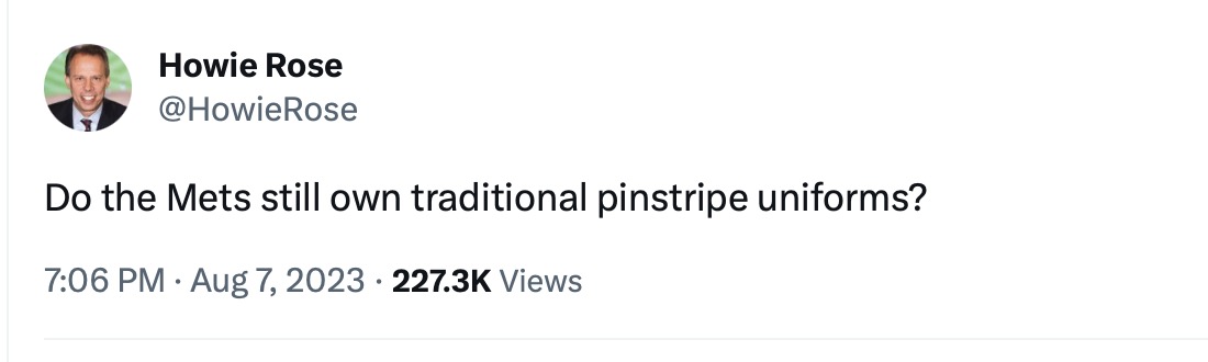 Howie Rose on X: The Mets will apparently (appropriately?) not wear City  Connect uniforms this year, because you can't improve perfection.   / X